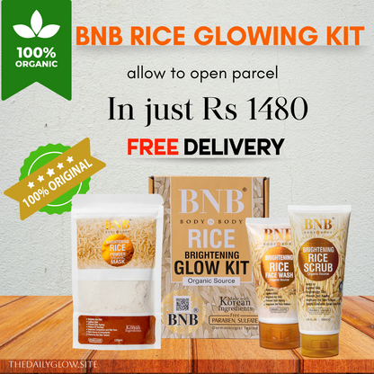 BNB 3 In 1 Rice Extract & Glow Kit - Rice Face Wash + Rice Scrub + Rice Face Mask